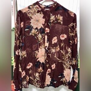 👻Lucky Brand Ruffled Floral-Print Button Up Shirt